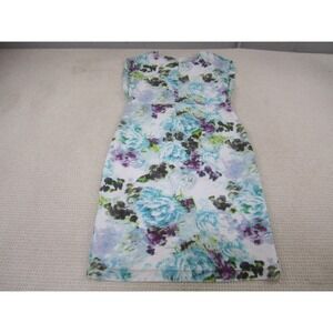 Covington Dress Womens 16 White‎ Blue Floral Sheath Sleeveless Lined Stretch